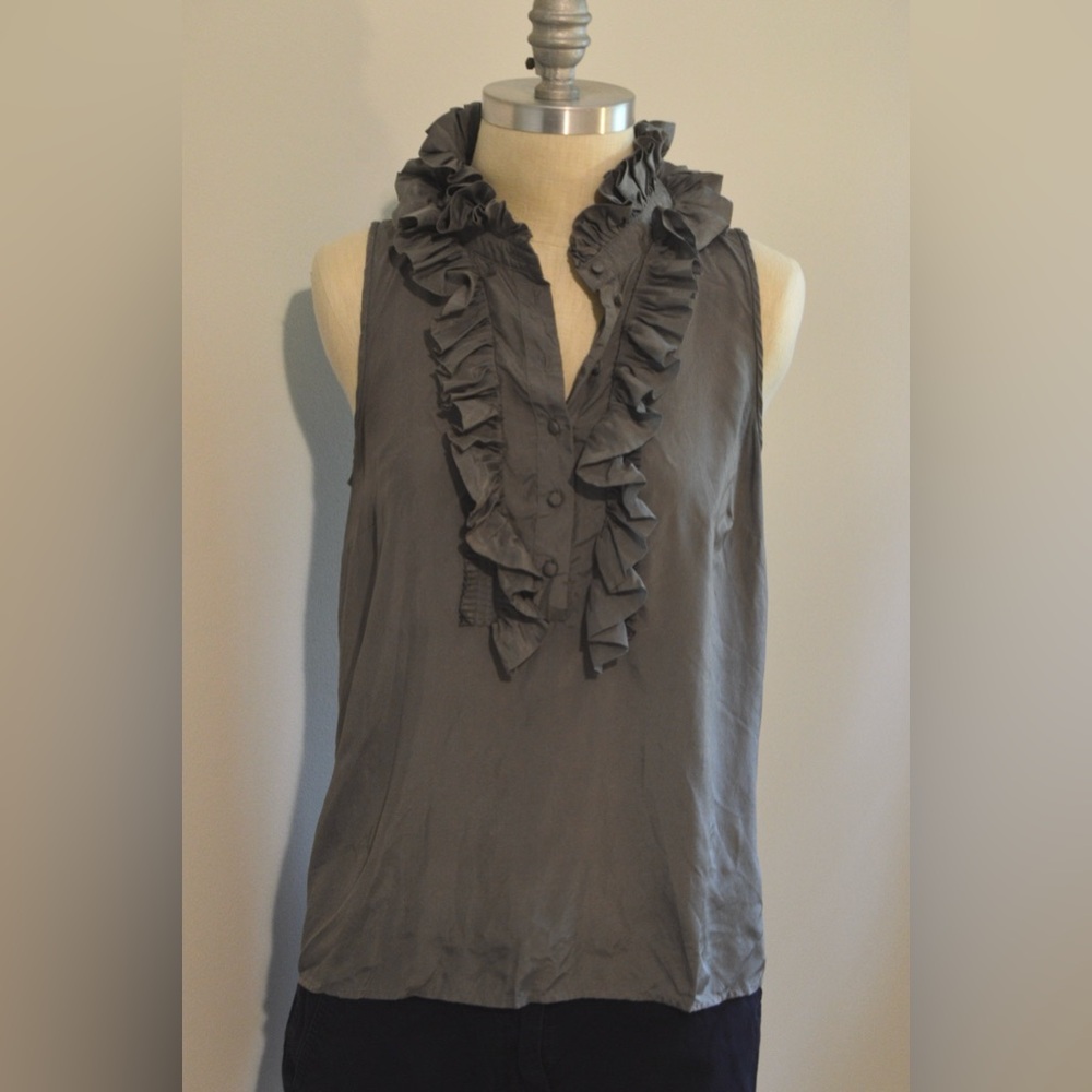 J.Crew Silk Ruffled Sleeveless Gray Top Size 6